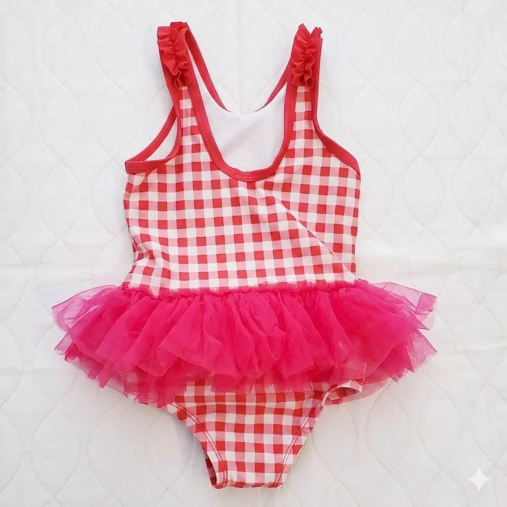 Disney Junior Minnie Mouse Tutu Swimsuit 4T - Hot Pink Gingham - 0401